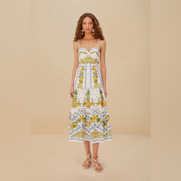 FARM Rio Dresses & Skirts - Farm Rio Off White Sicily Cotton Midi Dress